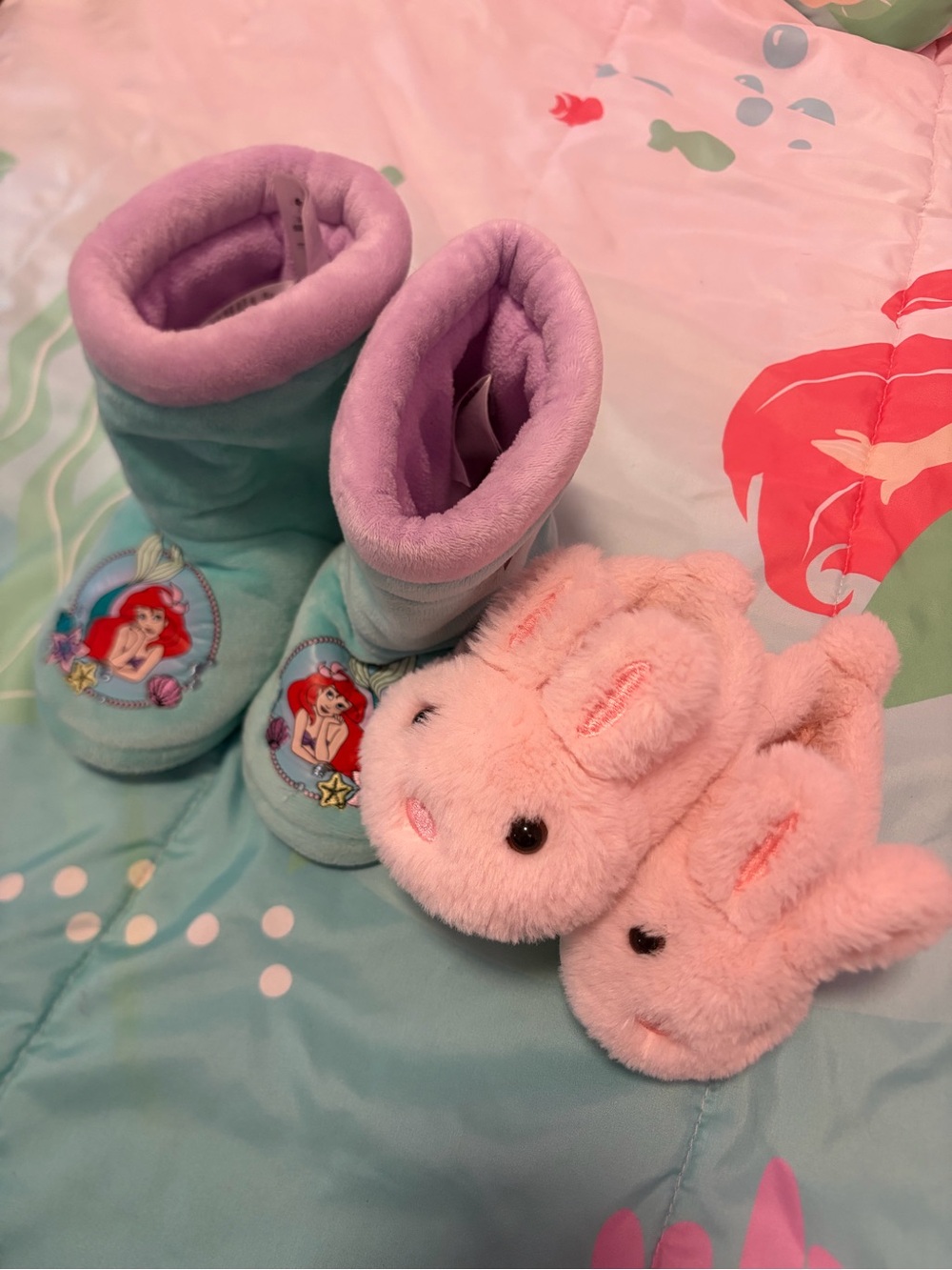 Disney Ariel Teal & Lavender Plush Boots with Pink Bunny Slippers